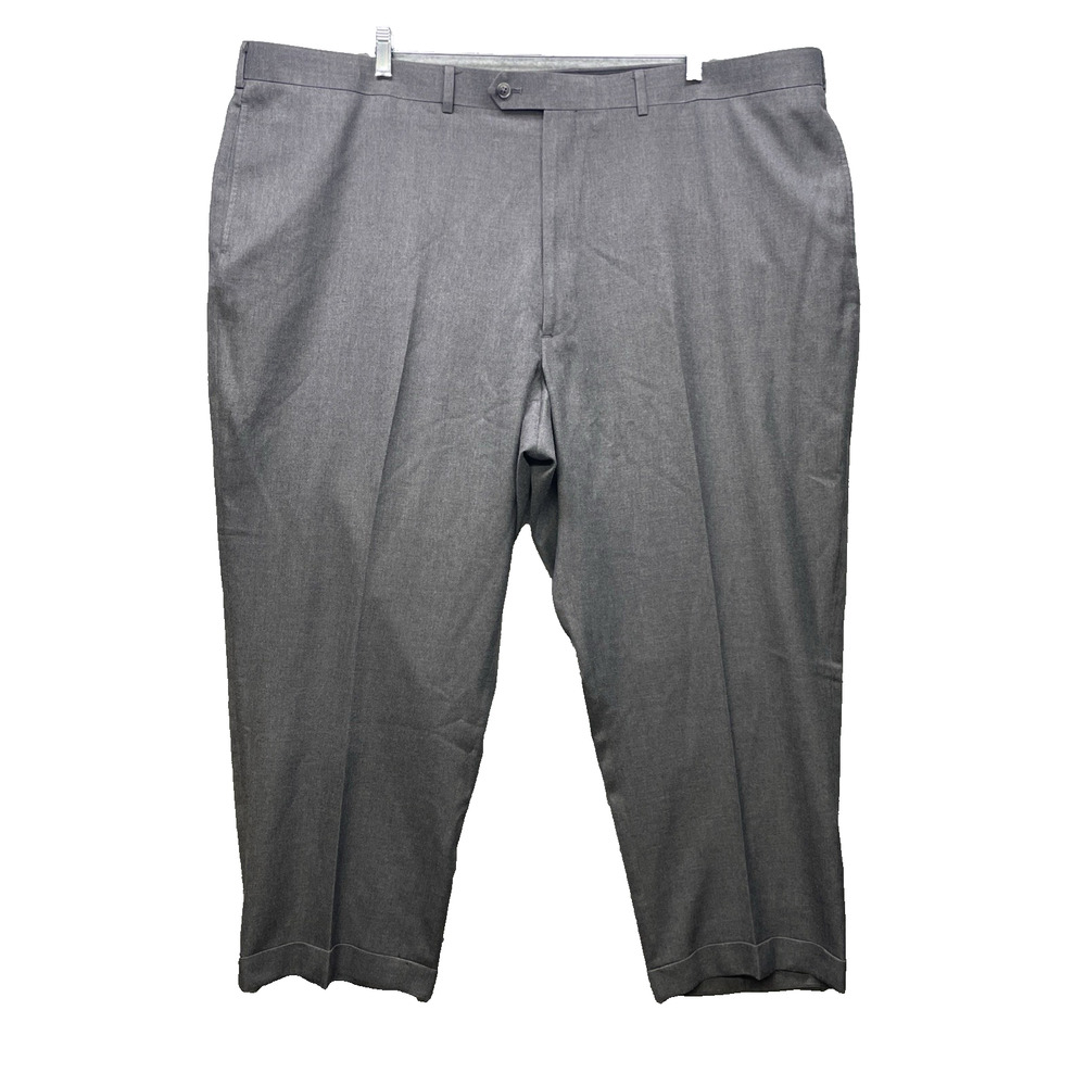 Pronto Uomo Dress Pants Fits Mens W49 x 26.5 Solid Gray Flat Front Cuffed Career